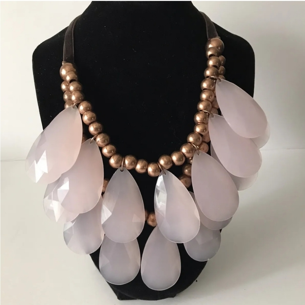 Joan Rivers vintage Pink Faceted Teardrop Statement Necklace With Copper Beads